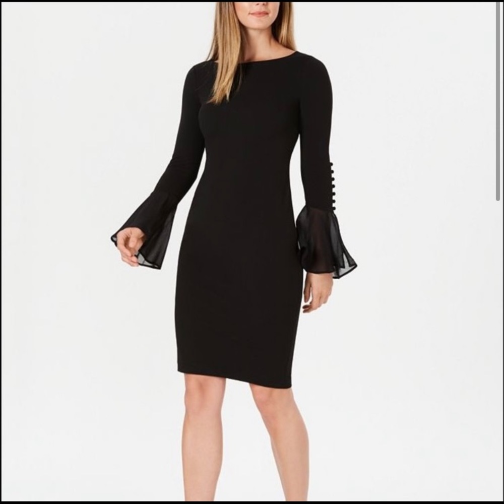 Calvin Klein Chiffon-Bell-Sleeve Sheath Dress